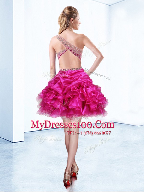 One Shoulder Sleeveless Organza Ball Gown Prom Dress Beading and Ruffles and Pick Ups Criss Cross