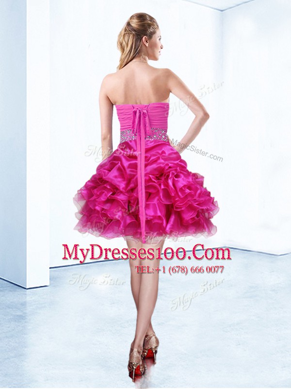 Inexpensive Hot Pink Sweetheart Neckline Beading and Ruffles and Pick Ups Cocktail Dresses Sleeveless Lace Up