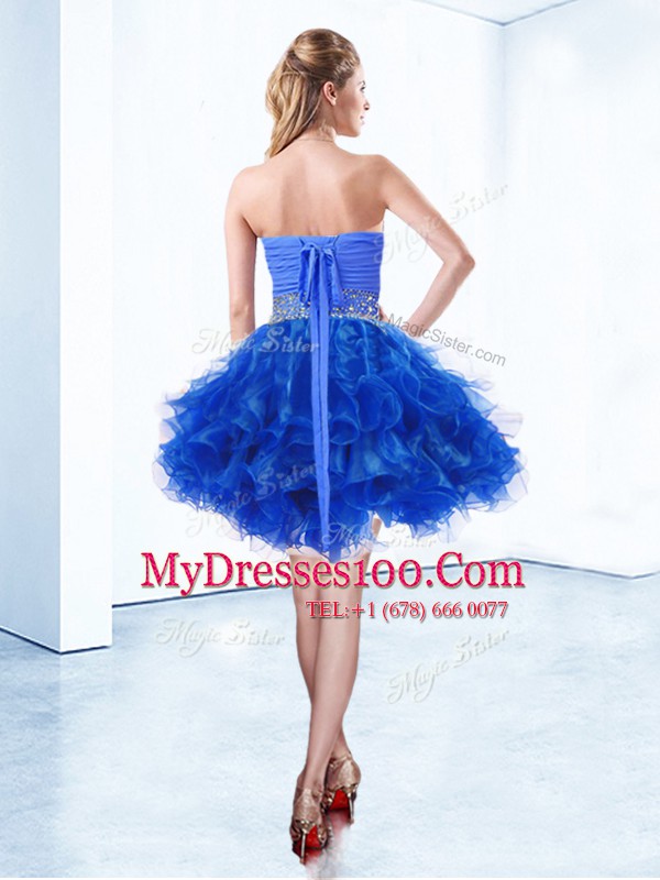 Glamorous Royal Blue Womens Party Dresses Prom and Party and For with Ruffles and Ruching Sweetheart Sleeveless Lace Up