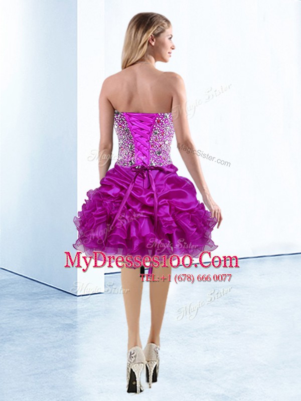 Fuchsia Sweetheart Neckline Beading and Ruffles and Pick Ups Party Dress Sleeveless Lace Up