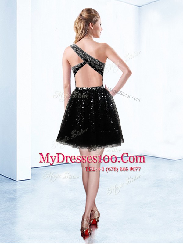 Beautiful Sleeveless Mini Length Beading and Sequins Lace Up Party Dress Wholesale with Black