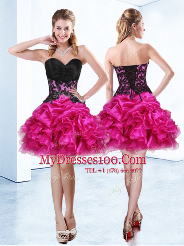 Pick Ups Mini Length Fuchsia Party Dress for Girls Sweetheart Sleeveless Lace Up