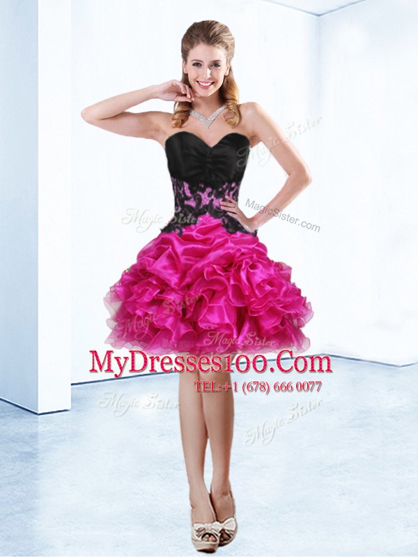 Pick Ups Mini Length Fuchsia Party Dress for Girls Sweetheart Sleeveless Lace Up