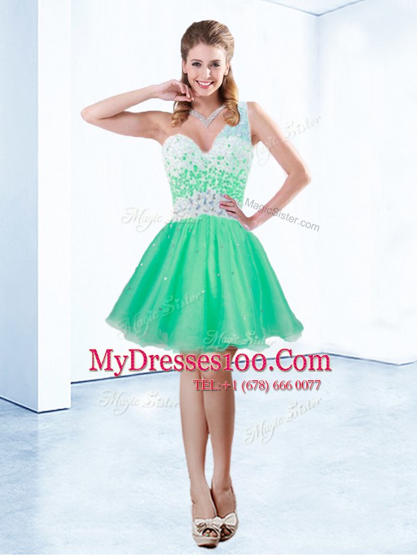 New Style Turquoise Club Wear Prom and Party and For with Beading One Shoulder Sleeveless Criss Cross