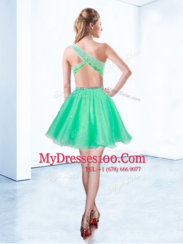 New Style Turquoise Club Wear Prom and Party and For with Beading One Shoulder Sleeveless Criss Cross
