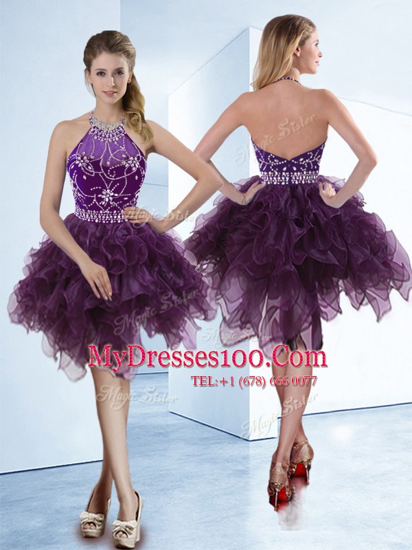 Flare Halter Top Sleeveless Zipper Knee Length Beading Military Ball Gowns