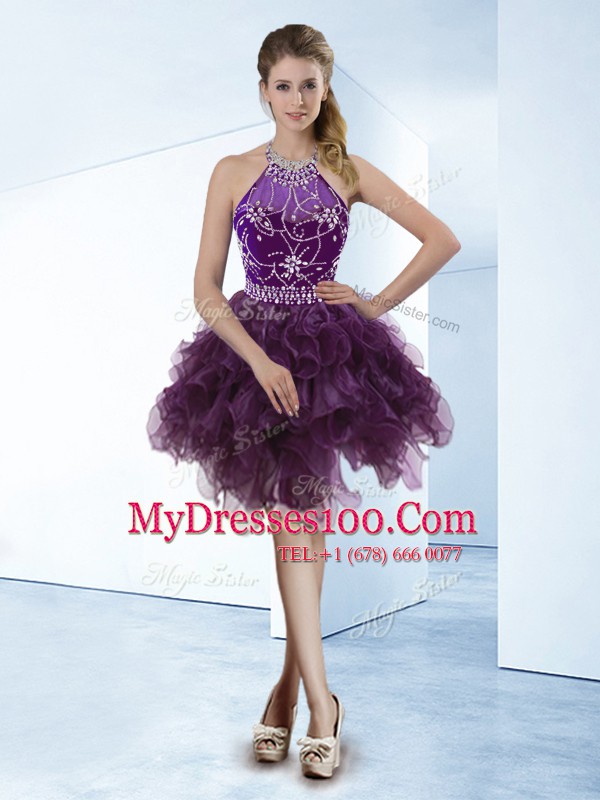 Flare Halter Top Sleeveless Zipper Knee Length Beading Military Ball Gowns