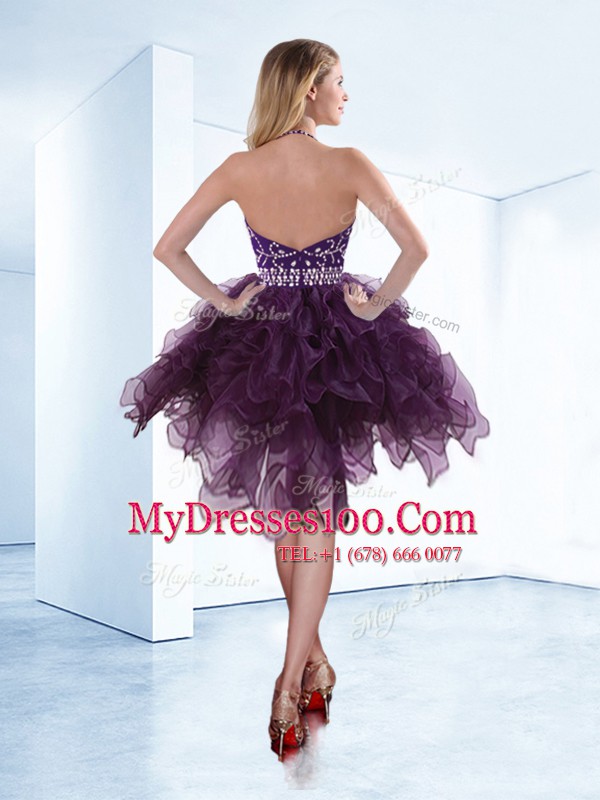 Flare Halter Top Sleeveless Zipper Knee Length Beading Military Ball Gowns
