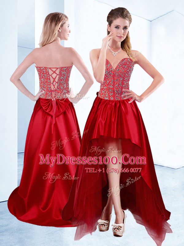 Spectacular Sweetheart Sleeveless Lace Up Cocktail Dresses Wine Red Satin