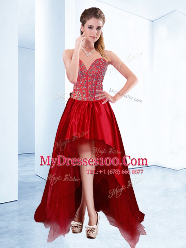 Spectacular Sweetheart Sleeveless Lace Up Cocktail Dresses Wine Red Satin