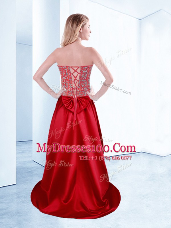 Spectacular Sweetheart Sleeveless Lace Up Cocktail Dresses Wine Red Satin