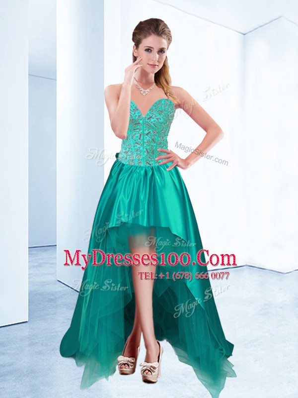 Taffeta Sweetheart Sleeveless Lace Up Beading Cocktail Dresses in Turquoise