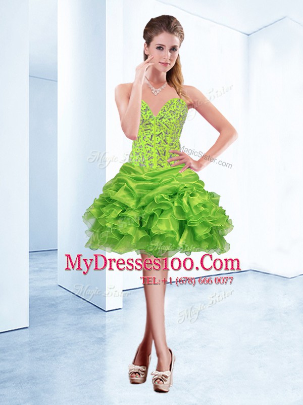 Affordable Sleeveless Beading and Ruffles Mini Length Pageant Dress