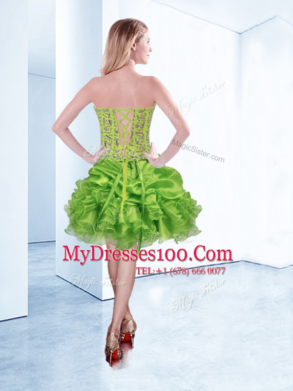 Affordable Sleeveless Beading and Ruffles Mini Length Pageant Dress