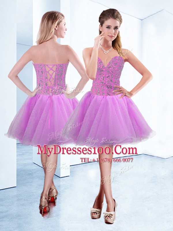 Lilac Sweetheart Lace Up Beading Cocktail Dresses Sleeveless