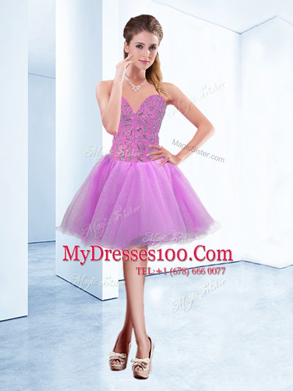 Lilac Sweetheart Lace Up Beading Cocktail Dresses Sleeveless