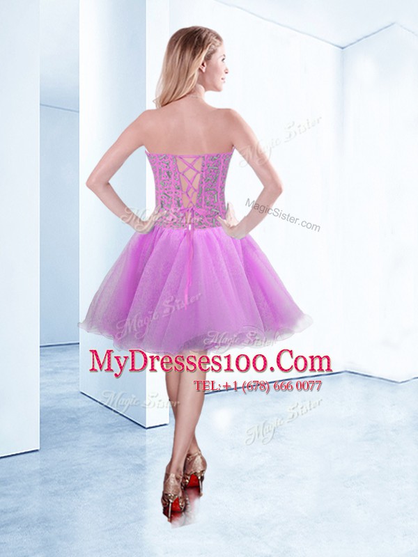 Lilac Sweetheart Lace Up Beading Cocktail Dresses Sleeveless