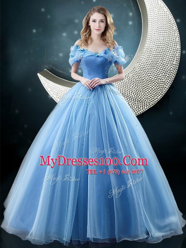 Off The Shoulder Sleeveless Organza 15 Quinceanera Dress Appliques Brush Train Lace Up