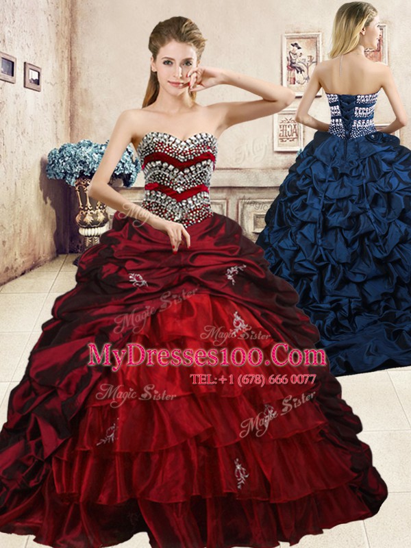 Low Price Pick Ups Ruffled Wine Red Sleeveless Organza and Taffeta Lace Up Quinceanera Dresses for Military Ball and Sweet 16 and Quinceanera