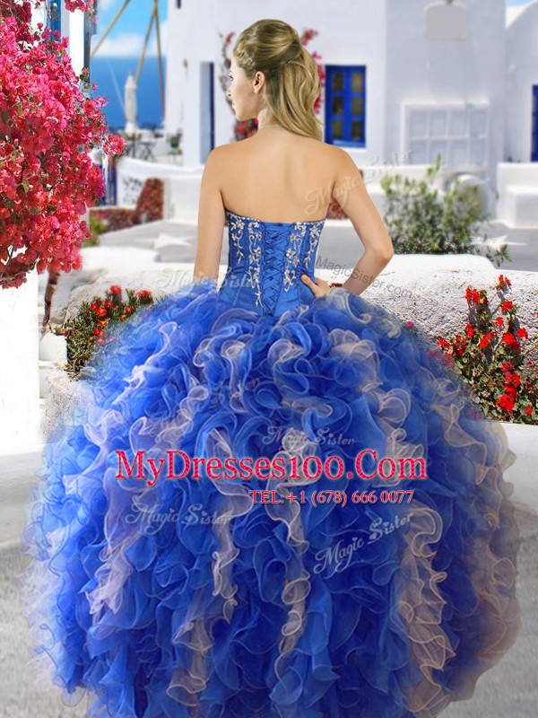 Four Piece Blue Lace Up Sweetheart Beading Quinceanera Gowns Organza Sleeveless