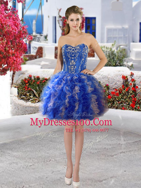 Four Piece Blue Lace Up Sweetheart Beading Quinceanera Gowns Organza Sleeveless