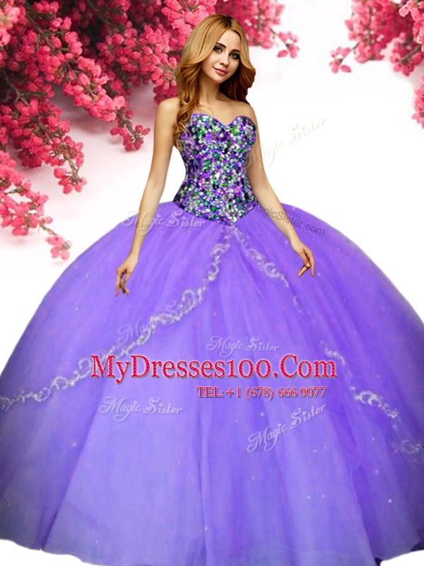 Sexy Sweetheart Sleeveless Lace Up Quinceanera Dress Lavender Tulle