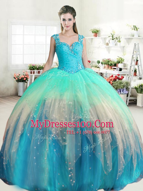 Straps Multi-color Sleeveless Tulle Zipper Quinceanera Dresses for Military Ball and Sweet 16 and Quinceanera
