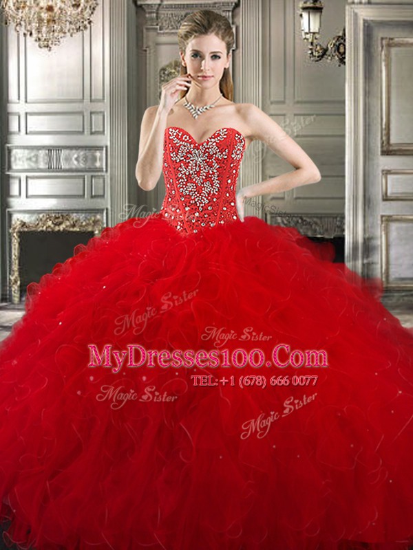 Pretty Three Piece Tulle Sleeveless Floor Length 15 Quinceanera Dress and Beading and Ruffles