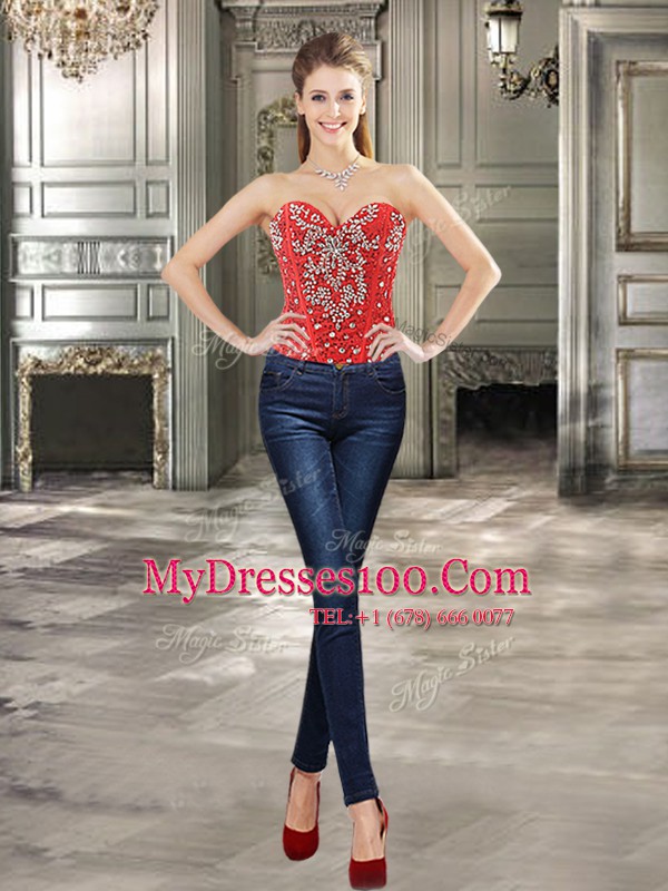 Artistic Four Piece Red Tulle Lace Up Sweetheart Sleeveless Floor Length 15th Birthday Dress Beading and Ruffles