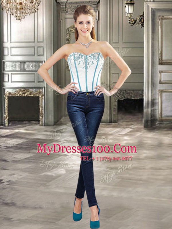 Three Piece Baby Blue Ball Gowns Tulle Sweetheart Sleeveless Embroidery and Ruffles Floor Length Lace Up Ball Gown Prom Dress
