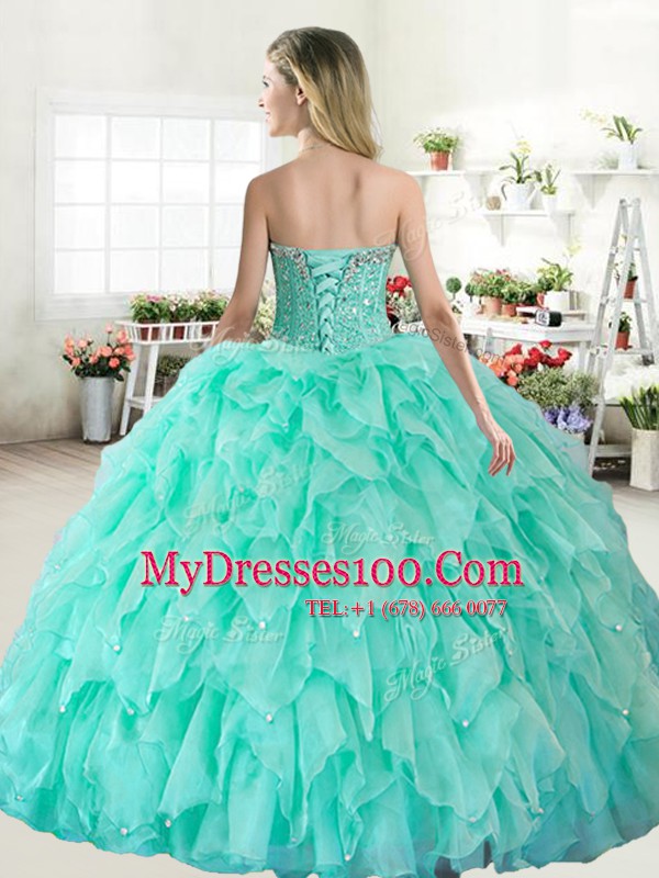 Baby Blue Sleeveless Organza and Tulle Lace Up 15th Birthday Dress for Military Ball and Sweet 16 and Quinceanera