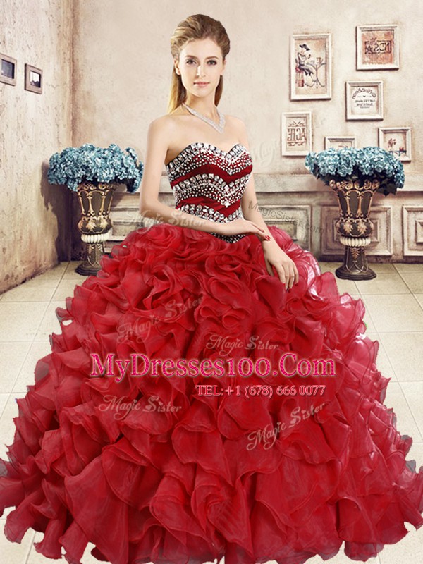Great Sleeveless Lace Up Floor Length Beading and Ruffles Quinceanera Dress