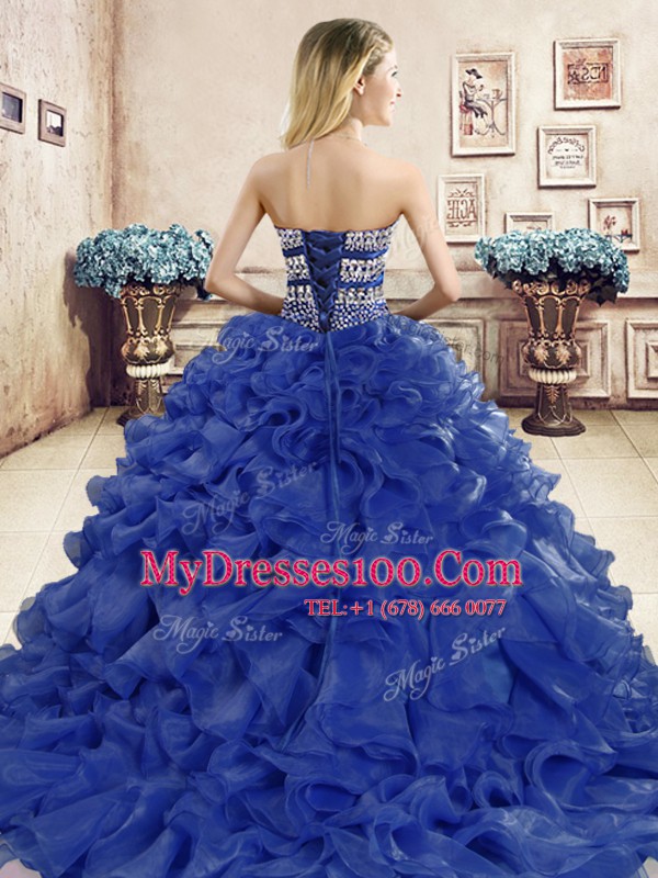 Great Sleeveless Lace Up Floor Length Beading and Ruffles Quinceanera Dress