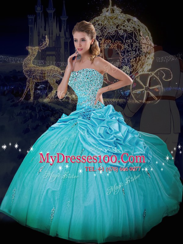 Pick Ups Floor Length Ball Gowns Sleeveless Blue Quinceanera Gowns Lace Up