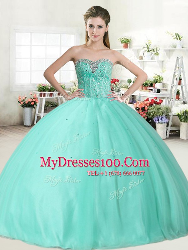 Fine Tulle Sleeveless Floor Length 15th Birthday Dress and Beading
