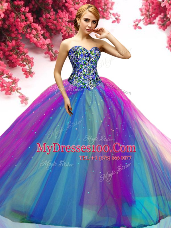 Fashionable Multi-color Sleeveless Tulle Lace Up Sweet 16 Dress for Military Ball and Sweet 16 and Quinceanera