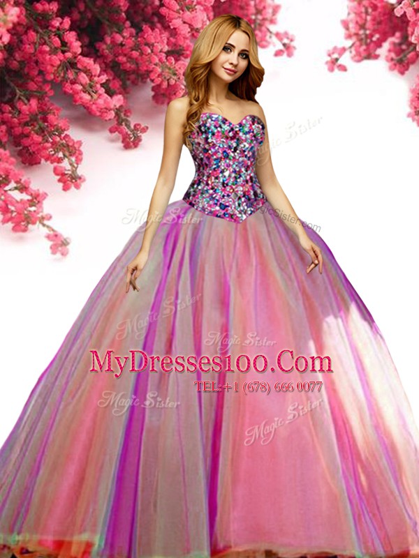 Floor Length Multi-color 15 Quinceanera Dress Sweetheart Sleeveless Lace Up