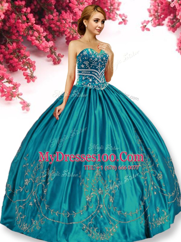 Sweetheart Sleeveless Lace Up Quince Ball Gowns Turquoise Taffeta