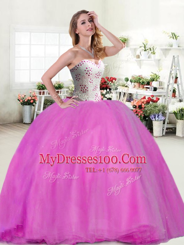 High Class Lilac Sleeveless Floor Length Beading Lace Up Ball Gown Prom Dress