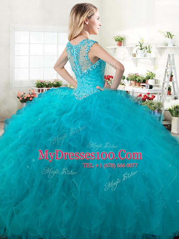 Eye-catching Ball Gowns Ball Gown Prom Dress Blue Straps Tulle Sleeveless Floor Length Zipper