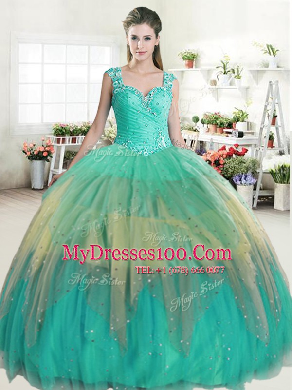 Beautiful Ruffled Floor Length Multi-color Vestidos de Quinceanera Straps Sleeveless Zipper