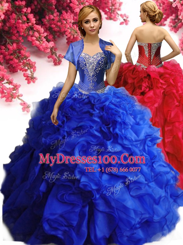 Cheap Floor Length Ball Gowns Sleeveless Royal Blue Quinceanera Dresses Lace Up