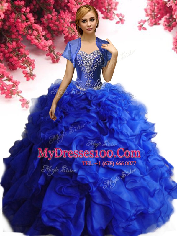 Cheap Floor Length Ball Gowns Sleeveless Royal Blue Quinceanera Dresses Lace Up