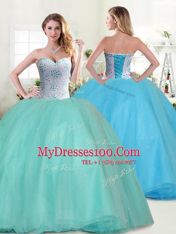 Apple Green Sweetheart Lace Up Beading 15th Birthday Dress Sleeveless