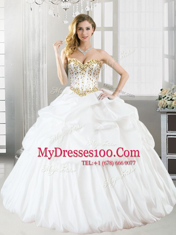 Enchanting White Ball Gown Prom Dress Military Ball and Sweet 16 and Quinceanera and For with Beading and Pick Ups Sweetheart Sleeveless Lace Up