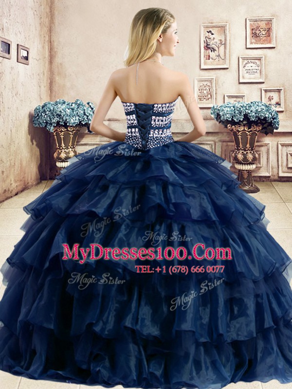 Charming Navy Blue Sweetheart Lace Up Ruffled Layers Vestidos de Quinceanera Sleeveless
