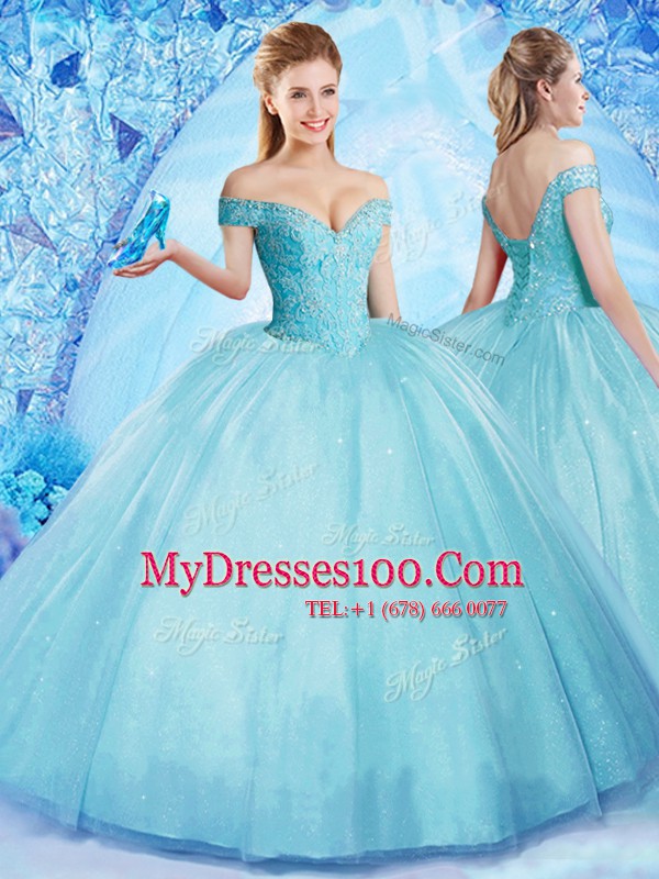 Off The Shoulder Sleeveless Tulle Vestidos de Quinceanera Beading Lace Up