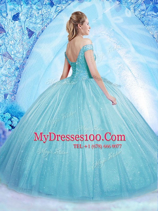 Off The Shoulder Sleeveless Tulle Vestidos de Quinceanera Beading Lace Up