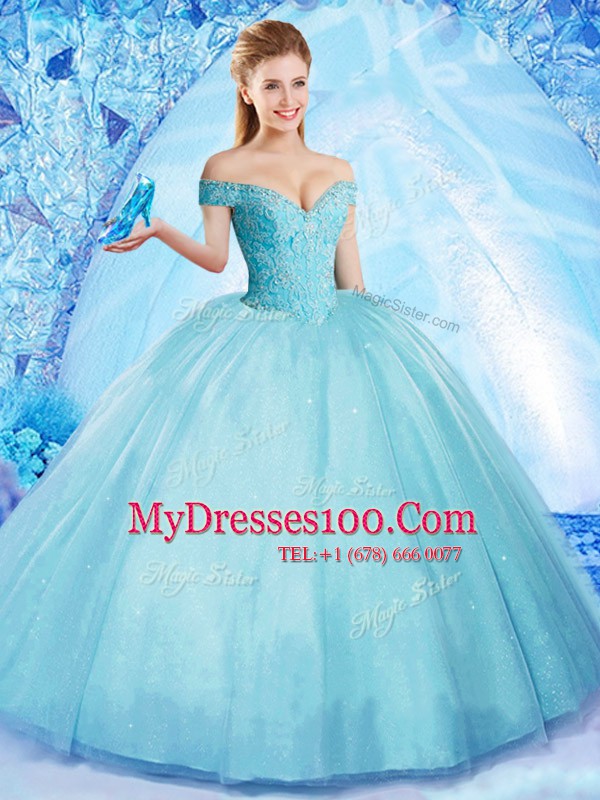 Off The Shoulder Sleeveless Tulle Vestidos de Quinceanera Beading Lace Up