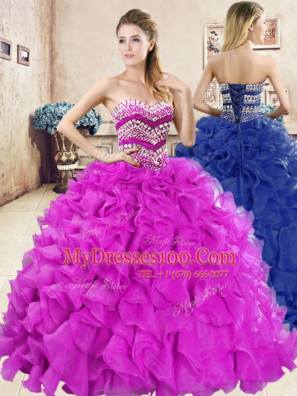 Sleeveless Lace Up Floor Length Beading and Ruffles Sweet 16 Dresses